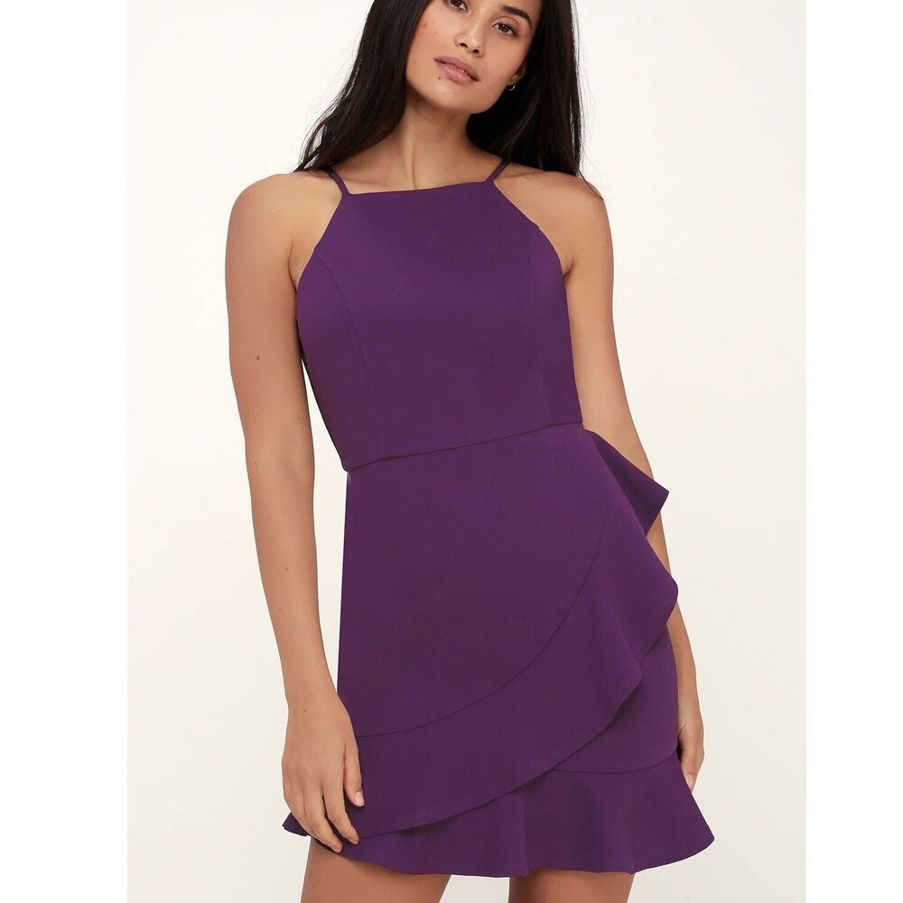 Lulus Great Things Purple Sleeveless Ruffled Mini Dress Size L